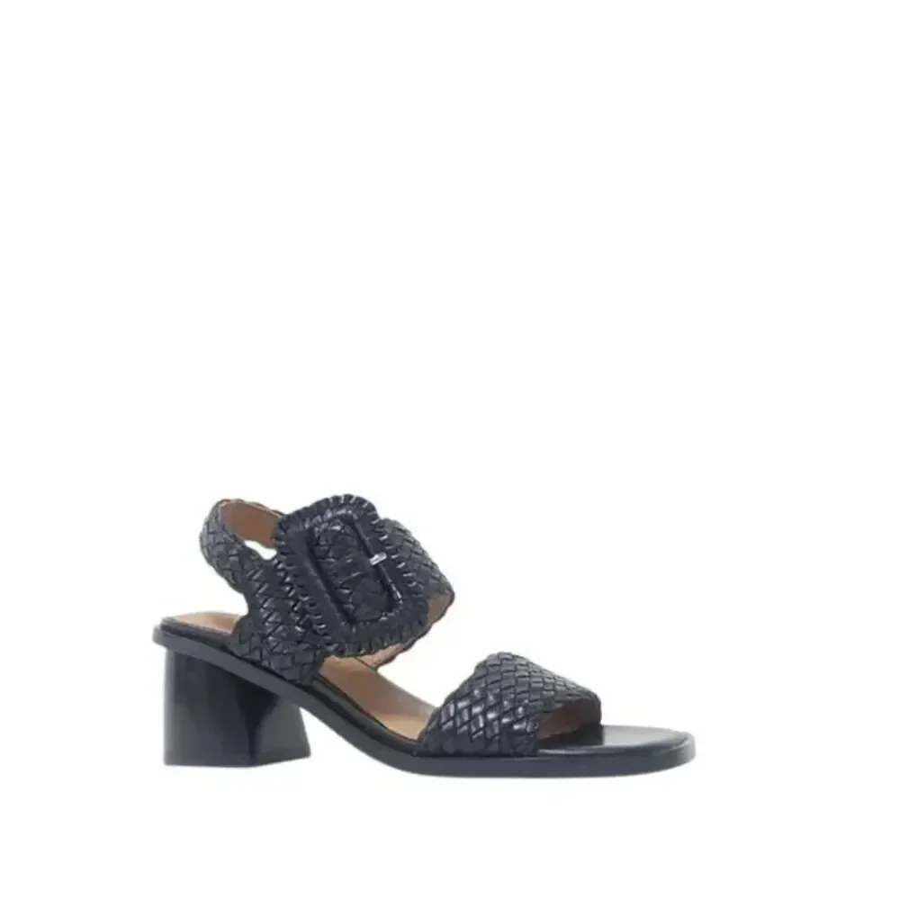 Gentle Souls Madylyn Woven Leather Block Heel Sandals Black Size 5 NWOB